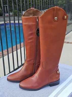 Women's INC International Concept Leather Tall Riding Boots in Cognac Brown 7.5